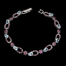 925 Sterling Silver Bracelet Oval Sky Blue Topaz Rhodolite Gemstone Jewelry 7.5