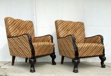 Pair of Art Deco Armchairs, Club Cocktail Chairs. Antique Vintage Halabala 1920.