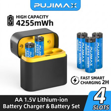 4 Pack 4255mWh AA 1.5V Rechargeable Lithium Batteries  Fast Charger Box 100 NEW
