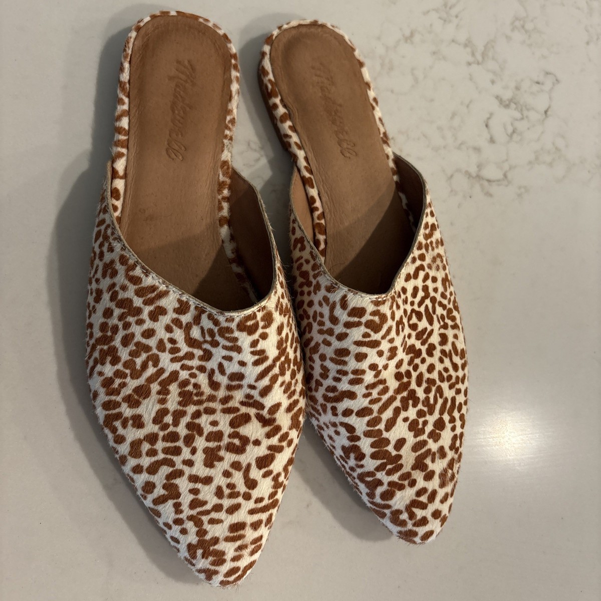 Madewell Mules Women 7 The Remi Cheetah Calf Hair Flat Pointed Toe