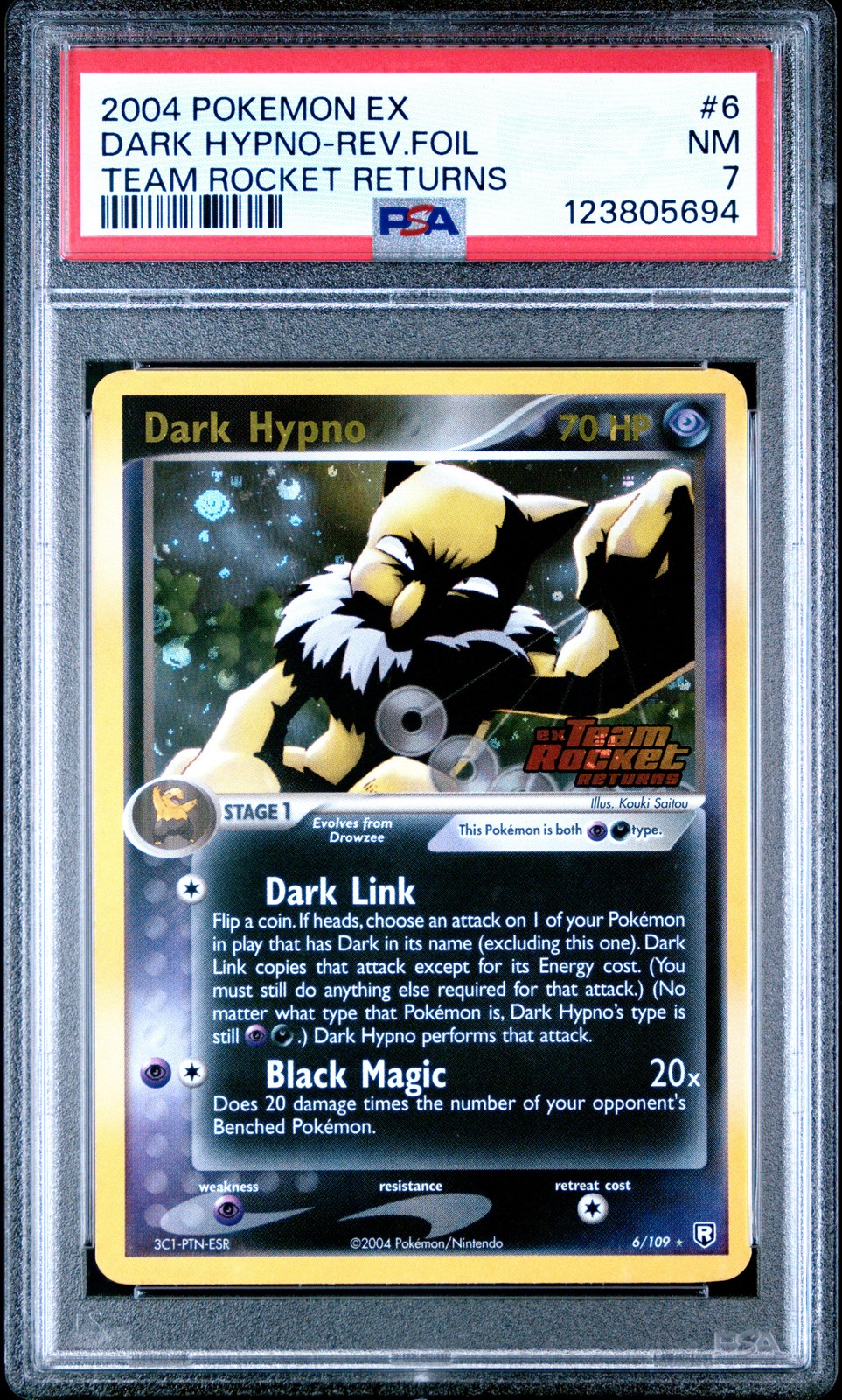 2004 POKEMON EX TEAM ROCKET RETURNS #6 DARK HYPNO-REVERSE FOIL PSA 7
