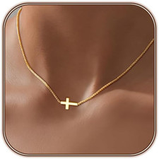 Cross Necklace for Women 14K Gold/925 Silver Plated Dainty Small Cross Pendant T