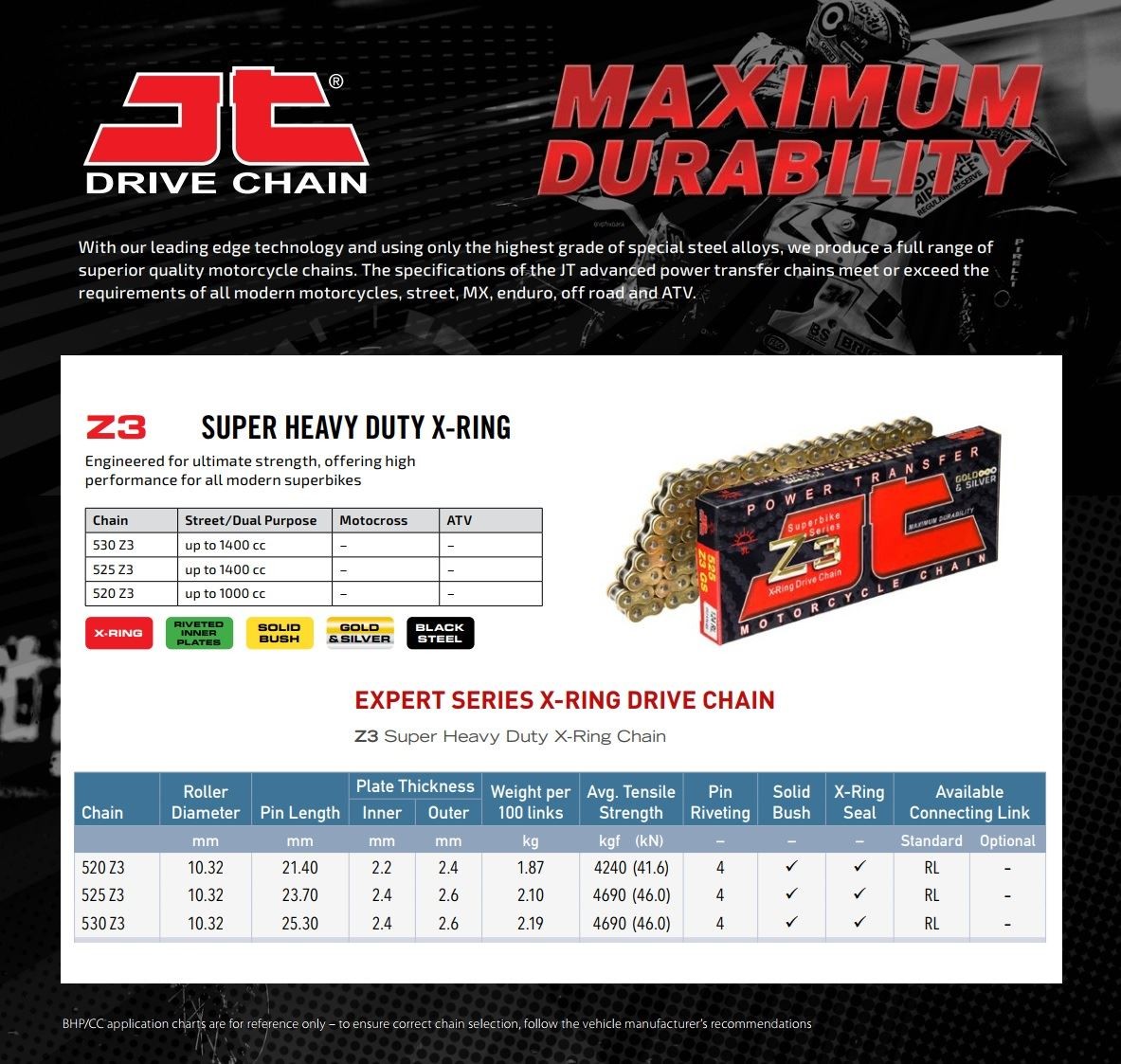 JT Z3 X-Ring Chain Gold & Silver 520-118 KTM 125 XC-W 2017 - 2019