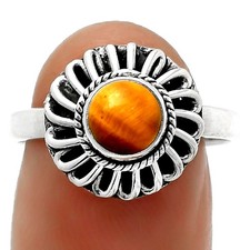 Natural Tiger Eye - Africa 925 Sterling Silver Ring s.8 Jewelry R-1596
