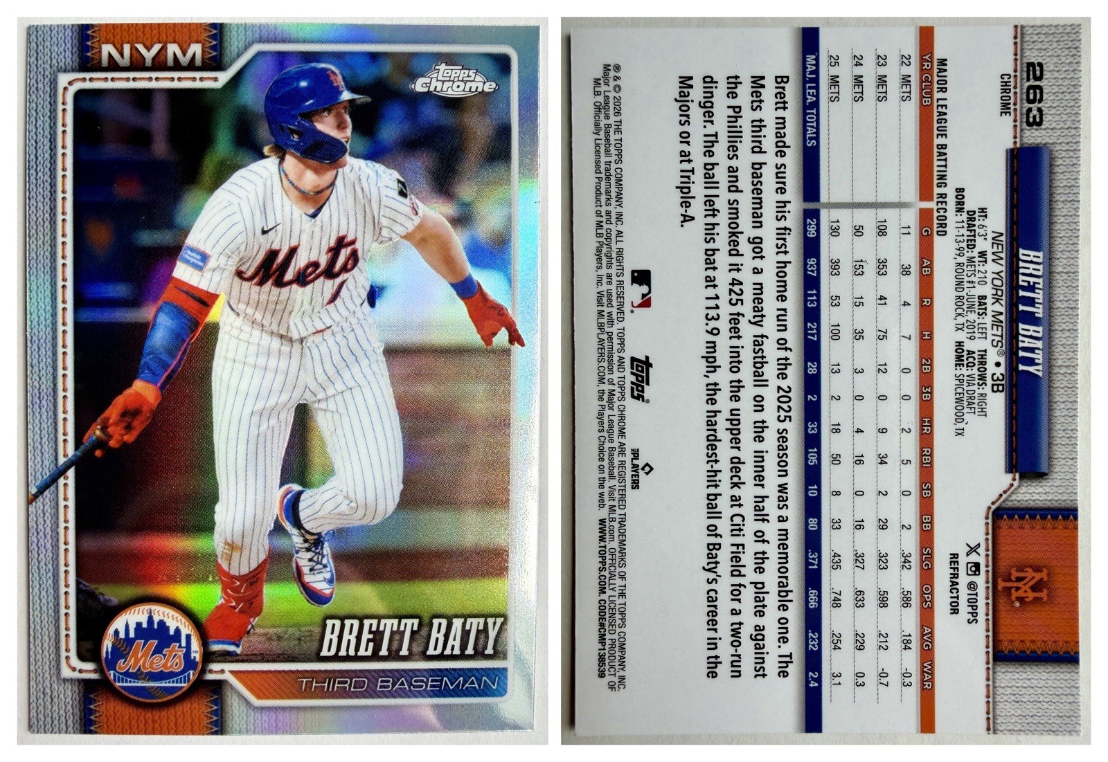 2026 Topps Chrome Refractor Brett Baty #263 Mets