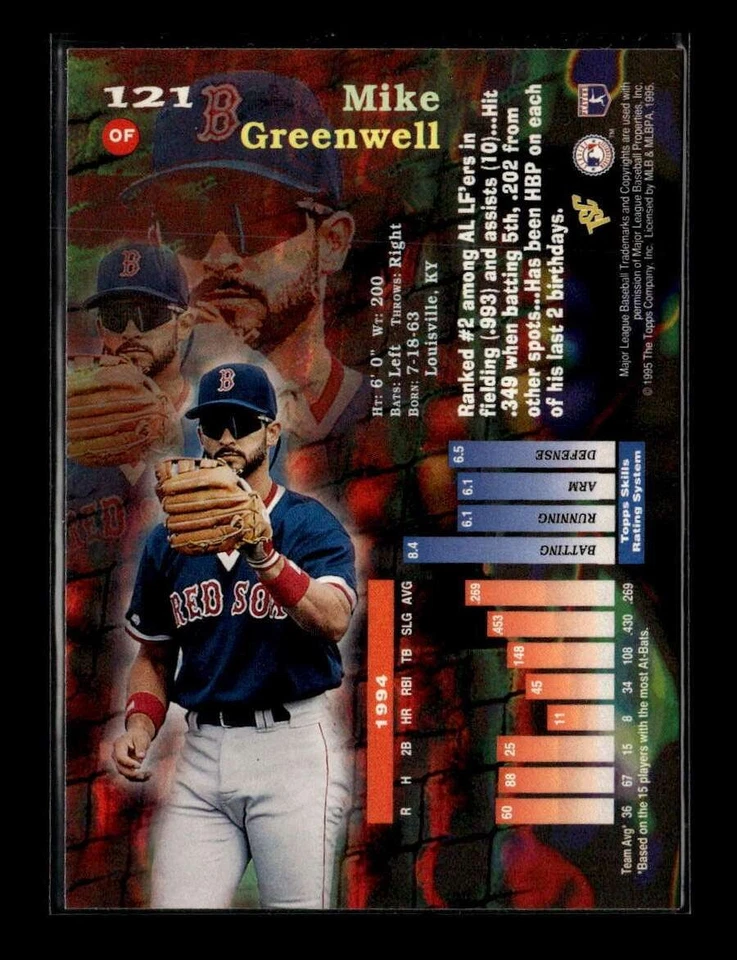 Mike Greenwell 1995 Stadium Club 1st Day Issue #121 - Image 2 of 2
