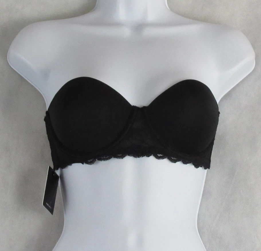 Sujetador elevador sin tirantes Calvin Klein Seduction Comfort de encaje para mujer, negro, 30D Foto 4 de 4