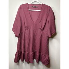 Nasty Gal Pink Gingham V-Neck Ruffle Hem Mini Dress Short Flutter Sleeve Size 8