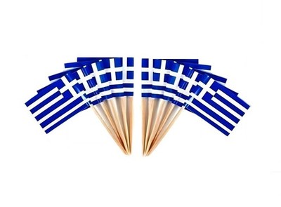 CYPS 100 Pcs Greece Flag Greek Toothpick Flags, Small Mini Stick Cupcake Topp...