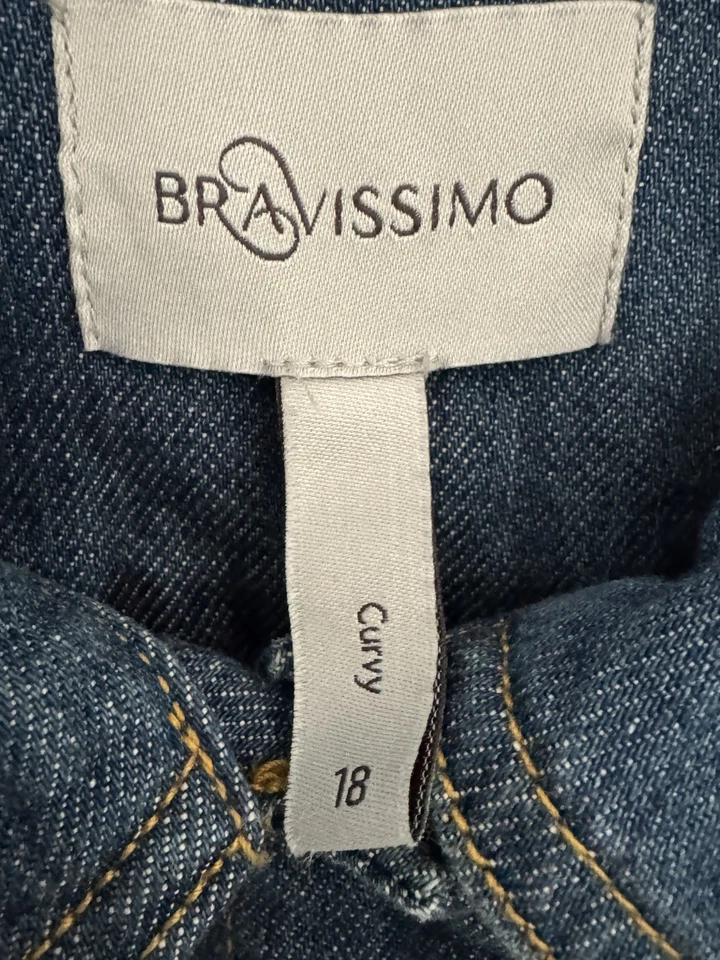 BRAVISSIMO Jacket Women's 18 Blue Denim Button-Up Roll-Up Curvy Jean Jacket - Image 4 of 4