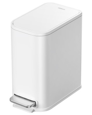 1.3 Gallon White Small Garbage Can with Lid Metal Slim Trash Bin with Pedal