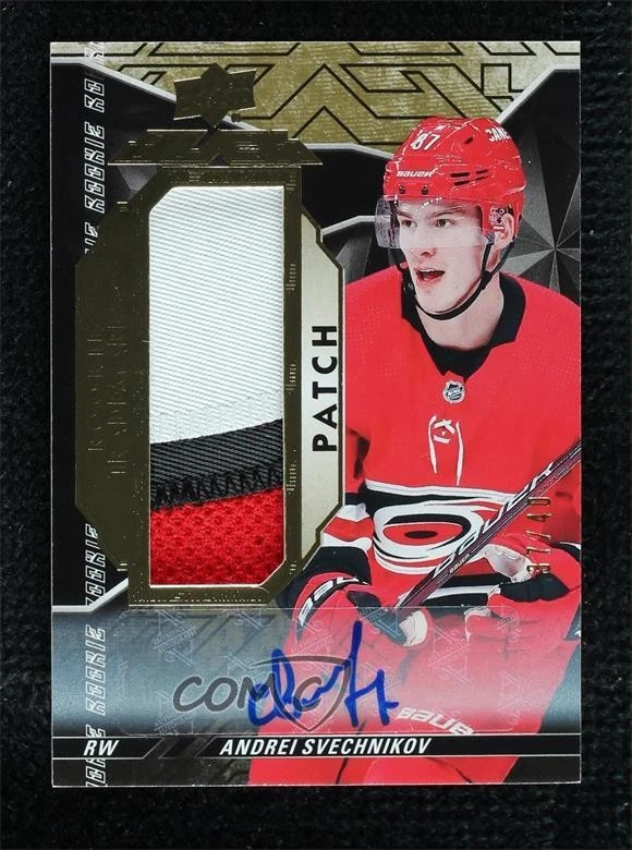 2018 SPx UD Black Rookie Trademarks Relics Auto Patch 37/40 Andrei Svechnikov