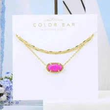 NWOT Kendra Scott Elisa Multi strands Magenta Pink Double Necklace Gold Plated