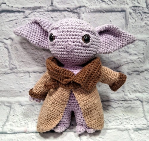 Handcrafted Baby Yoda Grogu Mandalorian The Child Amigurumi Crochet 8" Purple.