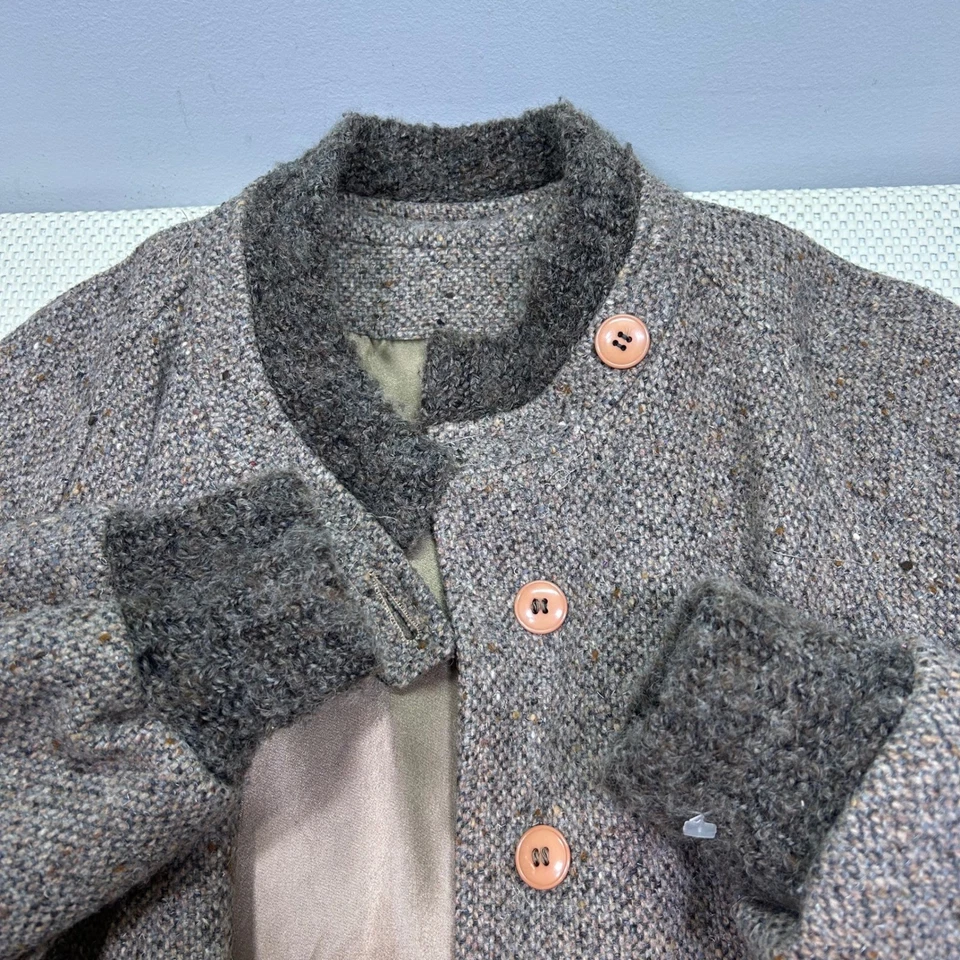 Abrigo de tweed de lana pura vintage Central Park marrón con botones delanteros chaqueta para mujer Foto 3 de 4