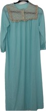 Movie Star VTG Nightie Blue Nylon Lace Full Length Womens M Grannycore Flawed