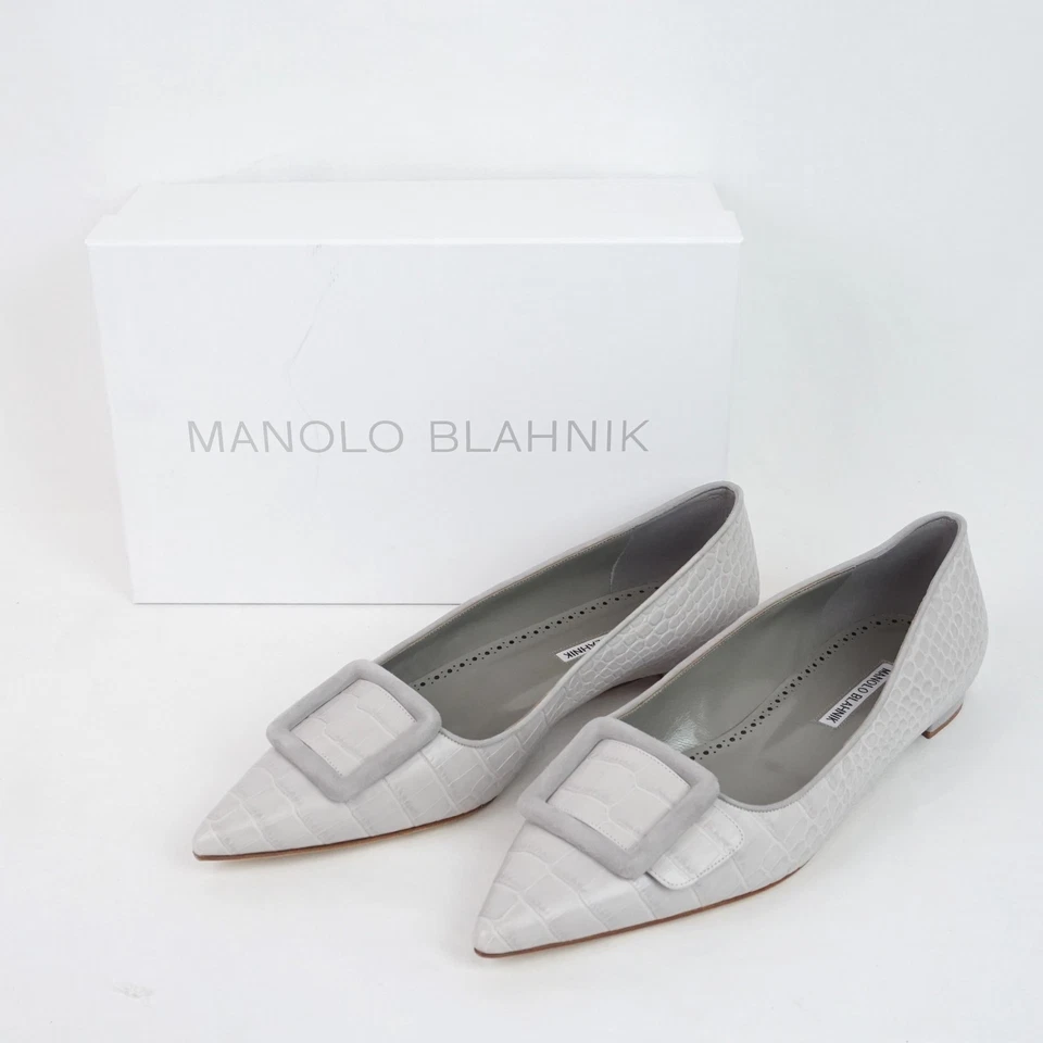 Manolo Blahnik MAYSALEPUMPFLAT Croc-Embossed Leather Flat EU 41.5 | 224-1671-001