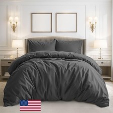 Pure Bedding Duvet Cover King Size 3 Piece Set 104x90 Dark Grey
