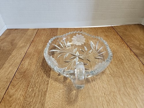 Cut Crystal Nappy Serving Dish with Etched Sunflowers - Picture 2 of 8