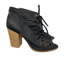 Melrose And Market Zora Lace Up Peep Toe Booties Black Size 9