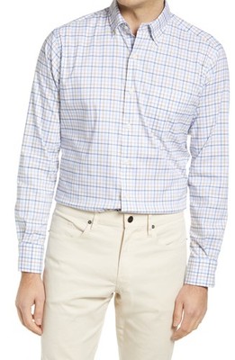 Peter Millar Harden Crown Lite Plaid Stretch Button-Up Shirt Blue XL