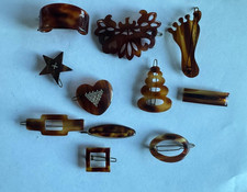 Lot of 11 Vintage Hair Barrettes Clips Faux Tortoise Shell From France