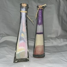 Lot Of 2 VTG Sand colorful art in glass bottle,cork top. E