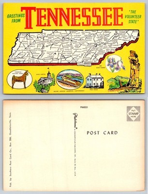 Vintage GREETINGS FROM TENNESSEE Map State Capitol Horse Incline Polk House