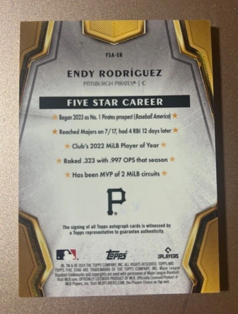 Endy Rodriguez Topps Five Star Rookie Autograph Green /15 FSA-ER - Image 2 of 2