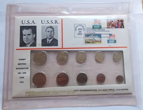 1973 USA–USSR Summit Coin Stamp FDC | Nixon Brezhnev | Hutt PNC 95, #285/350