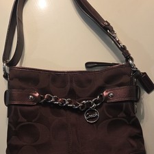 Coach Brown Shoulder Bag Chain Logo Stitching Silver Hardware Medium