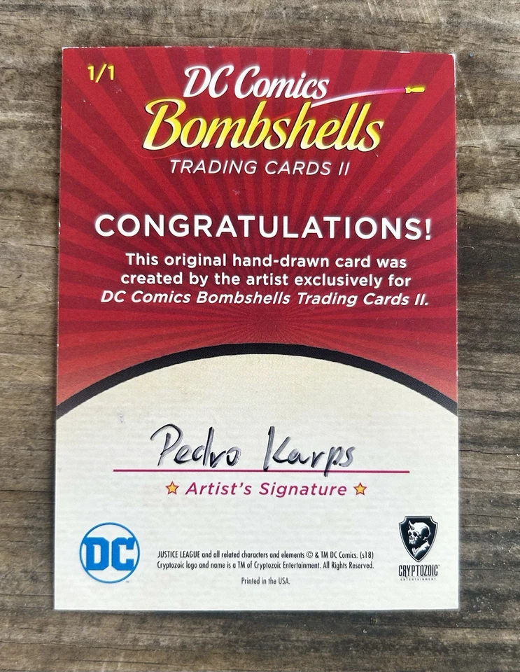 2018 DC Comics Bombshells II Artist Sketch Card 1/1 Cryptozoic by Pedro Karps - Image 2 of 2