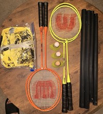 Wilson Badminton Set 4 Player Portable Net 4 Rackets Birdies Bag Outdoor Poles
