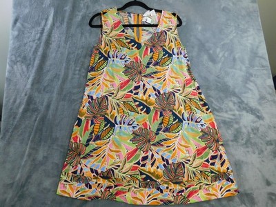 C&C California Dress Womens XS Paloma Palm 100% Linen Pockets Summer Casual