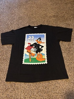 Vintage 90s Daffy Duck Stamp Collection T-Shirt Looney Tunes Cartoon Sz L