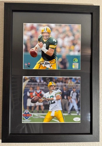 Brett Favre & Aaron Rodgers Packers Autographs Dual Signed Photo Display Framed