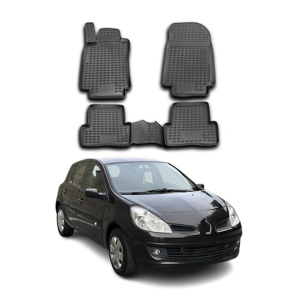 Omac Gummimatten FußMatten FüR Renault Clio 2005-2012 TPE Automatten Schwarz 4X-image