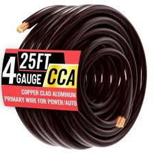 4 Gauge Wire 25FT Black Copper Clad Aluminum CCA Battery Cable, Primary Power/Gr