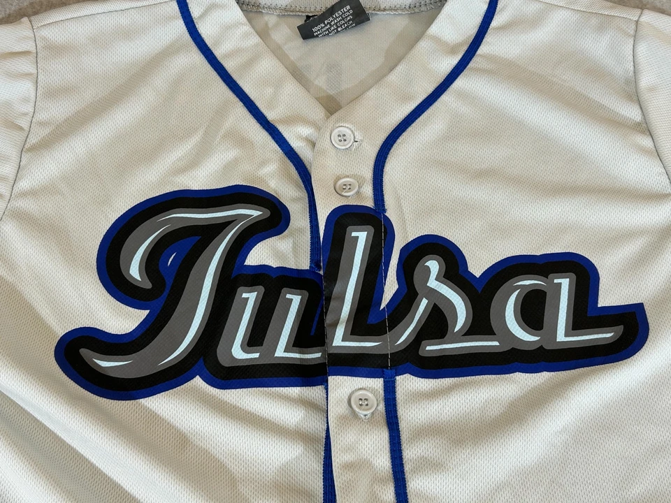 Camiseta deportiva Tulsa Drillers para hombre botón mediano MILB béisbol doble AA Bellinger 10 SGA Foto 2 de 4