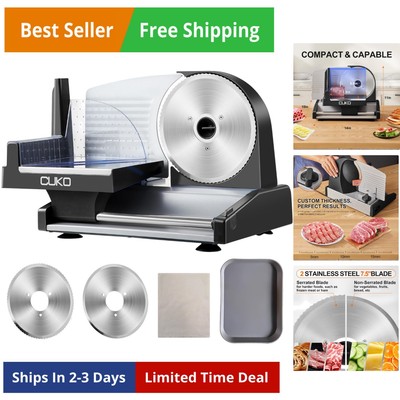 Meat Slicer,200W Electric Deli Meat Slicer, 2 Removable 7.5'' Stainless Steel...