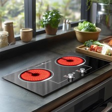 ADVWIN Estufa Eléctrica, 2 Quemadores Perilla Control Enchufe Incorporado Cerámica Elect...