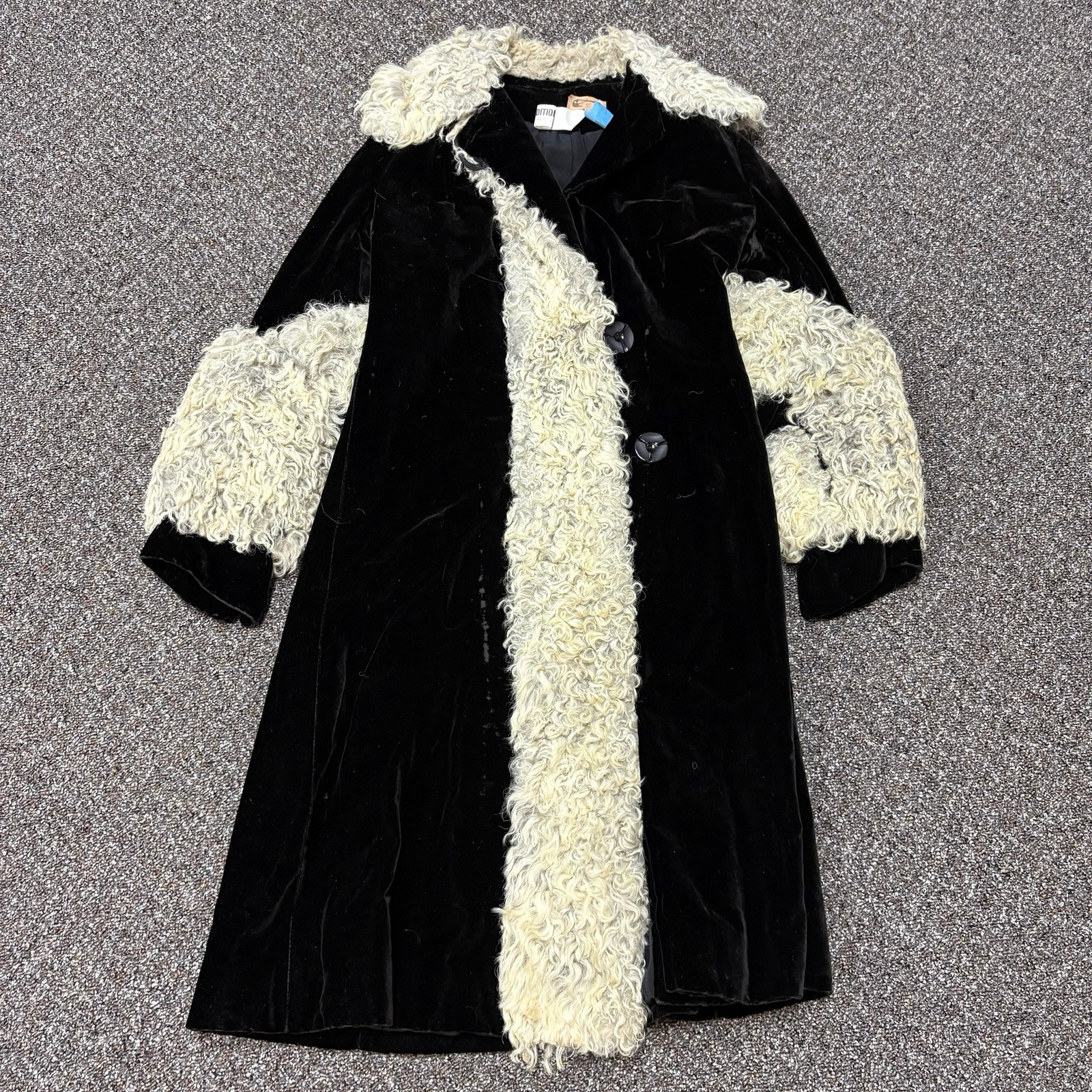True Vintage Black Mongolian Fur Jacket Two Tone Rare Lined 1960s Med Dry Clean