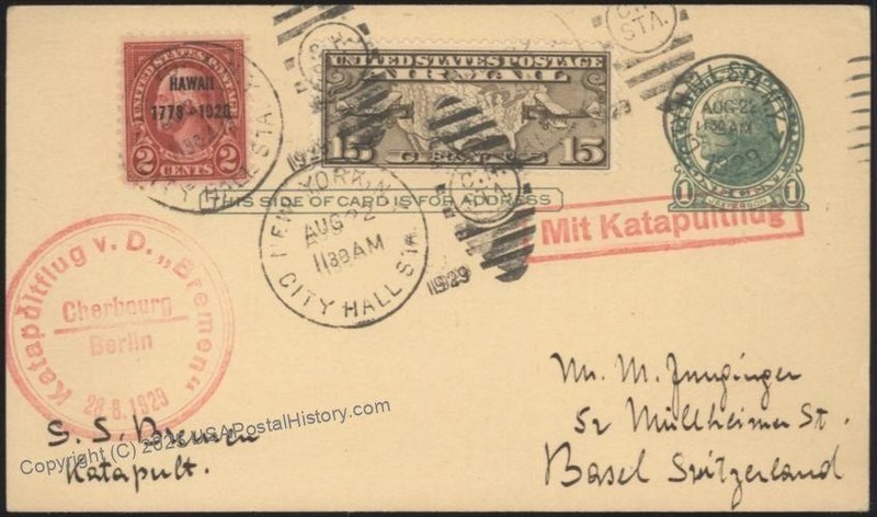 USA 1929 Bremen Schleuderflug Catapult Graue K4 Cover Airmail Switzerland 116159
