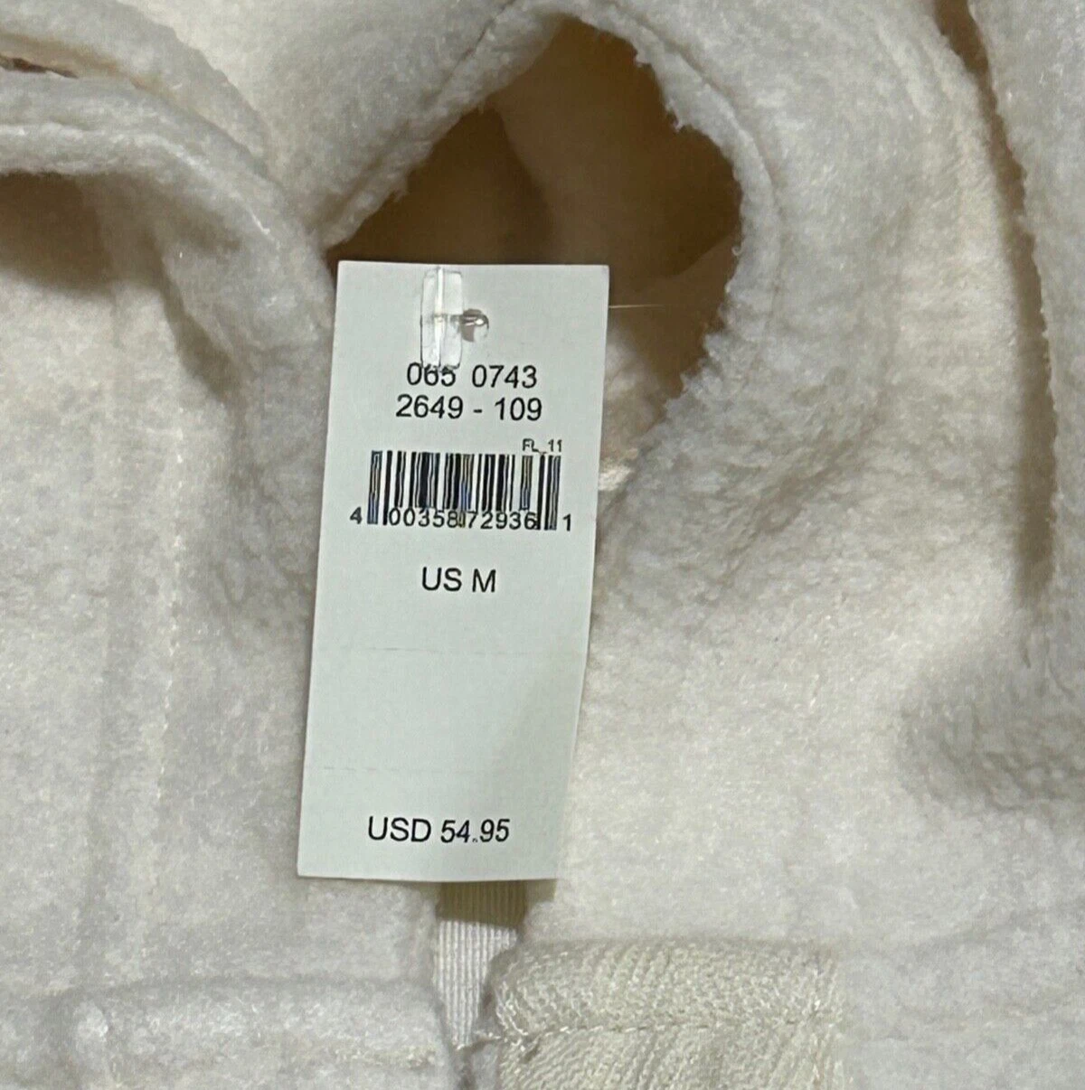 OFF WHITE Pullover in pile con scollo a V panna Aerie bianco e cappuccio nuovo con etichetta M