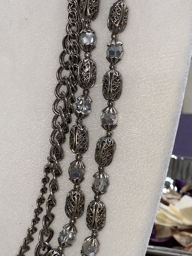 vintage triple strand necklace 25 inch silver colored - Picture 5 of 5