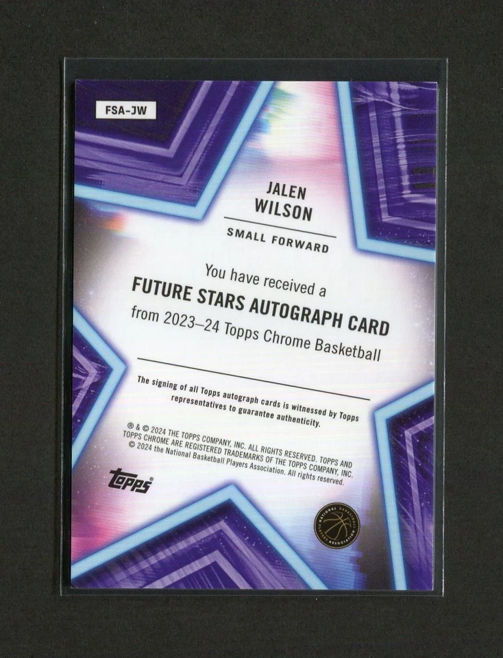 2023-24 Topps Chrome - #FSA-JW Jalen Wilson [Auto - Pink Ref] 20/55 Rookie RC - Image 2 of 2