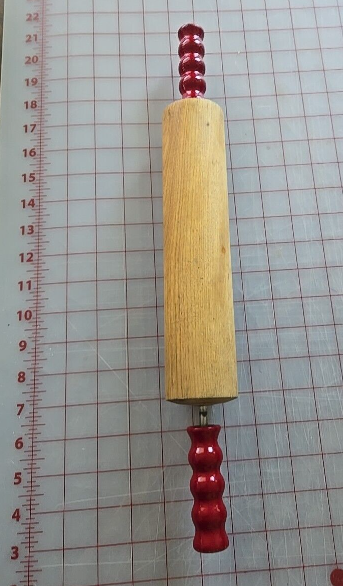 Wooden Rolling Pin Red Handle 17 Inch