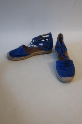 Womens Aquazzura Belgravia Blue Suede Laced Flat Espadrille Shoes