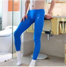 Mens Long Johns Underwear Soft Ice Silk Elastic Sports Legging Pants Trousers @