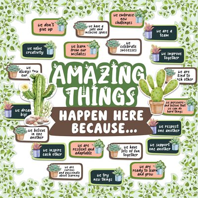 Decorably 53 Pcs Cactus Bulletin Board Decorations Set with Borders - Cactus ...
